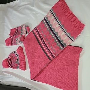 Gap Pink Scarf (L-80 inches), Hat and Glove/Mittens set